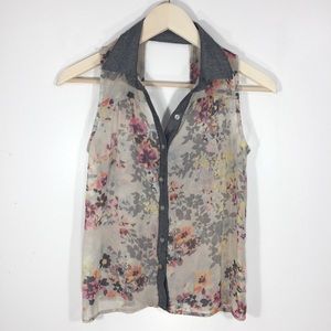 Full Tilt Women Top Floral Size Small Sheer Tank